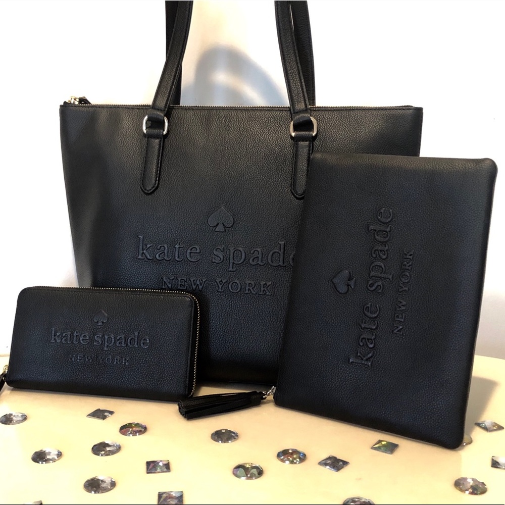 KATE♠️SPADE LARCHMONT AVE LOGO PENNY TOTE 3PC SET - Picture 1 of 8
